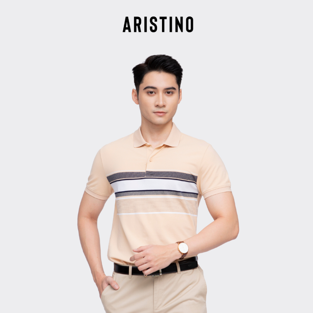 Áo polo ngắn tay ARISTINO phom ôm nhẹ, họa tiết kẻ ngang kẻ phần thân trước trẻ trung - APS011S3