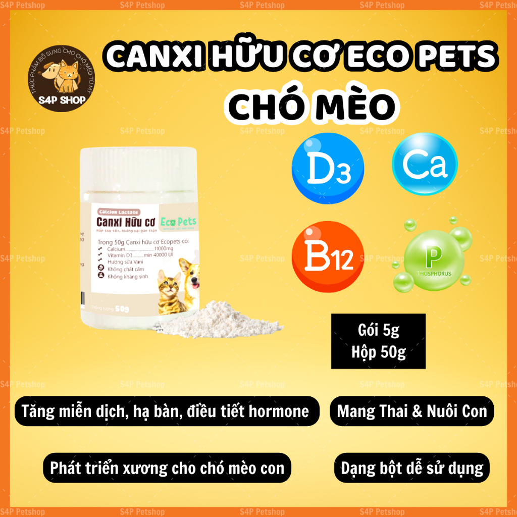 Bột canxi vitamin hữu cơ cho chó mèo dễ hấp thu giúp tăng miễn dịch, phát triển xương, tăng khả năng hấp thu Ecopets
