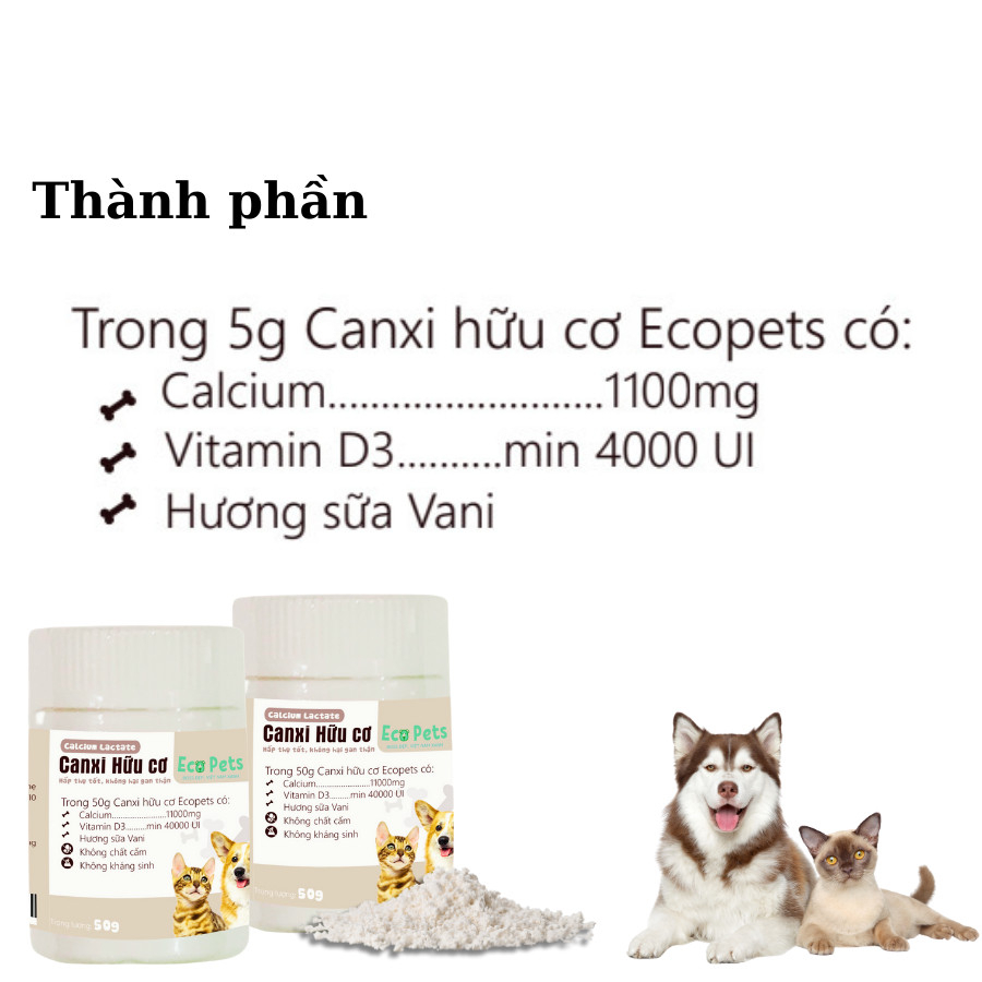 Bột canxi vitamin hữu cơ cho chó mèo dễ hấp thu giúp tăng miễn dịch, phát triển xương, tăng khả năng hấp thu Ecopets