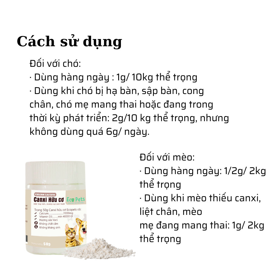 Bột canxi vitamin hữu cơ cho chó mèo dễ hấp thu giúp tăng miễn dịch, phát triển xương, tăng khả năng hấp thu Ecopets