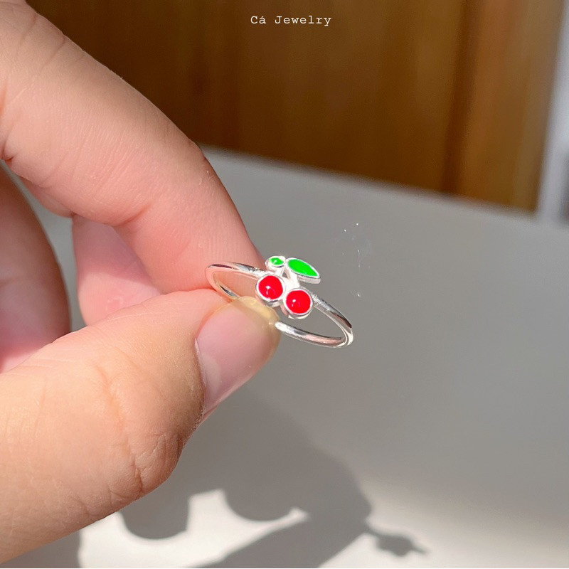 Nhẫn nữ nhẫn bạc s925 quả chery anh đào đỏ phong cách Hàn Quốc Cá jewelry NB241