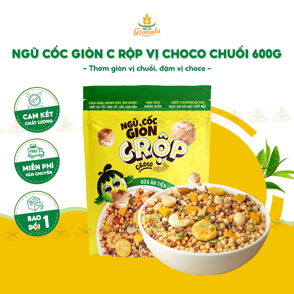 Ngũ Cốc Giòn Rộp Vị Choco Chuối Granola Gạo Lứt Ăn Sáng Ít Đường Ăn Kiêng Giảm Cân 600G Hạt Ngon