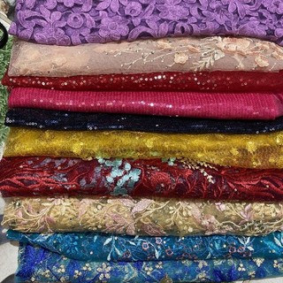 vải von kim sa,thêu  , hàng cắt dư, mảnh nhỏ.