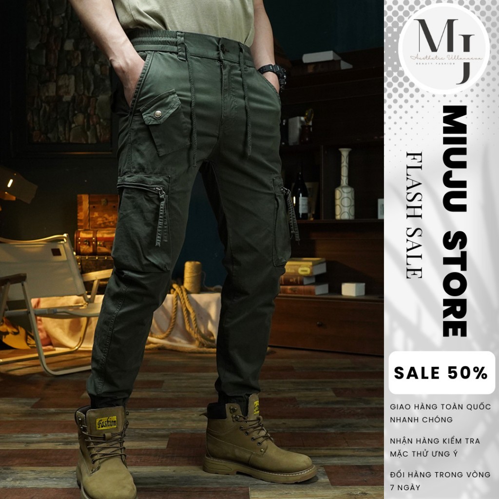 Quần Jogger kaki nam túi hộp túi đóng phối khuy sang chảnh có dây rút tôn dáng phong cách PH shop