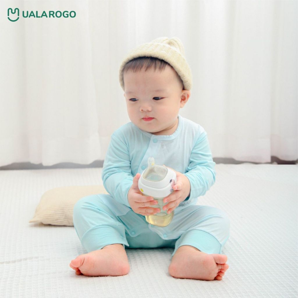 Bodysuit cho bé sơ sinh Ualarogo 0 - 12 tháng vải Sợi tre Bamboo cài chéo dài tay ấm áp thoáng khí 2111