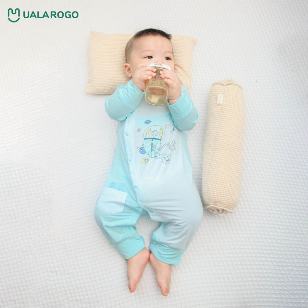 Bodysuit cho bé sơ sinh Ualarogo 0 - 12 tháng vải Sợi tre Bamboo cài chéo dài tay ấm áp thoáng khí 2111