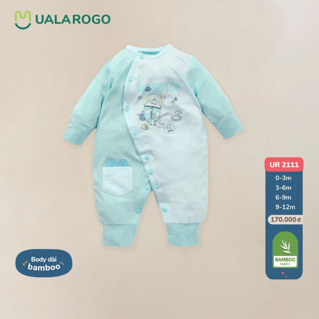 Bodysuit cho bé sơ sinh Ualarogo 0 - 12 tháng vải Sợi tre Bamboo cài chéo dài tay ấm áp thoáng khí 2111