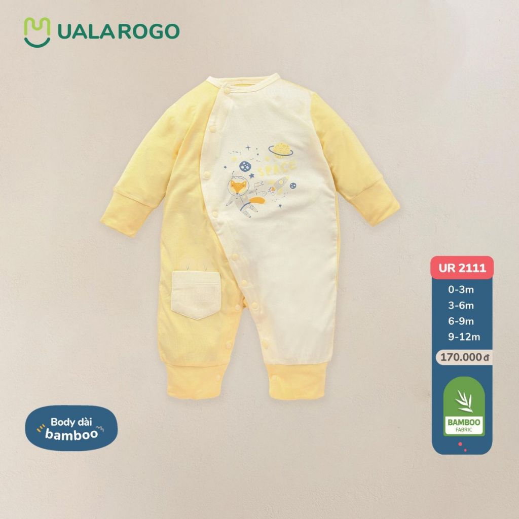 Bodysuit cho bé sơ sinh Ualarogo 0 - 12 tháng vải Sợi tre Bamboo cài chéo dài tay ấm áp thoáng khí 2111