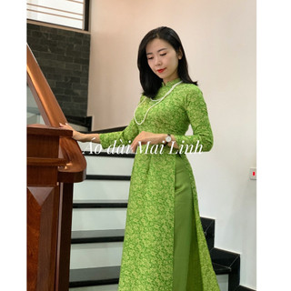 Áo dài gấm thanh liễu xanh cốm- áo dài mai linh