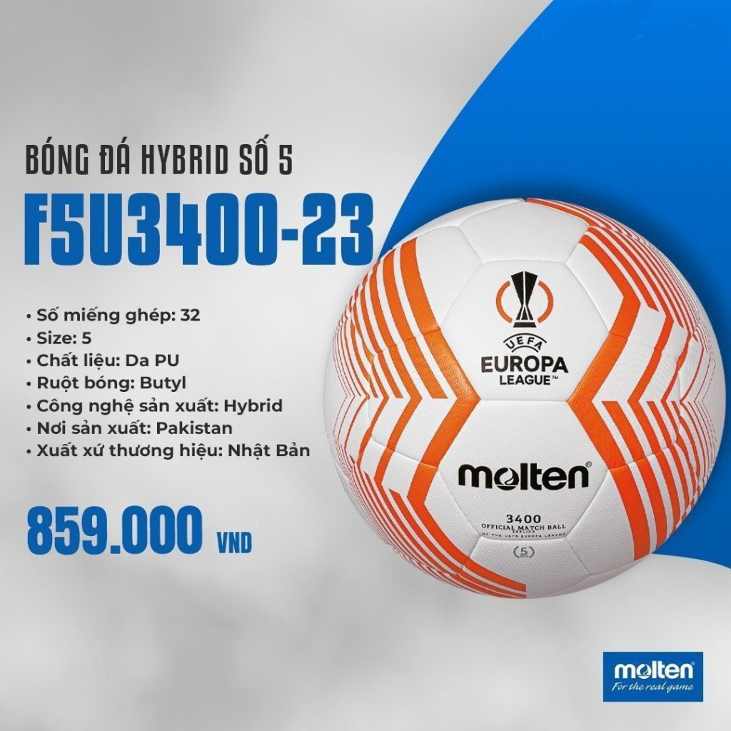 [Bóng sân 7-11] BÓNG ĐÁ HYBRID MOLTEN F5U3400-23 “EUROPA LEAGUE 22/23”, kèm kim bơm
