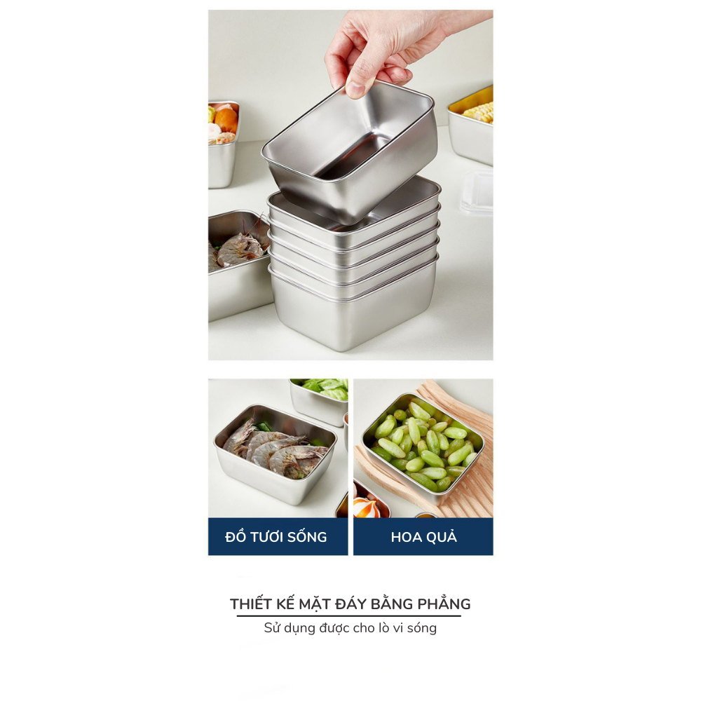 Hộp Đựng Thực Phẩm Tủ Lạnh Inox Có Nắp Đậy Đa Năng Chắc Chắn Tiện Lợi Lavita Nhiều Size