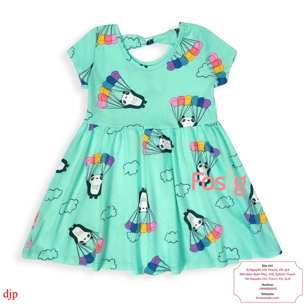 Đầm Cotton Tay Ngắn Bé Gái JP - Xanh Gấu Trúc DJP