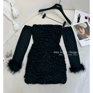 VÁY LƯỚI ĐÍNH ĐÁ TAY LÔNG- B492