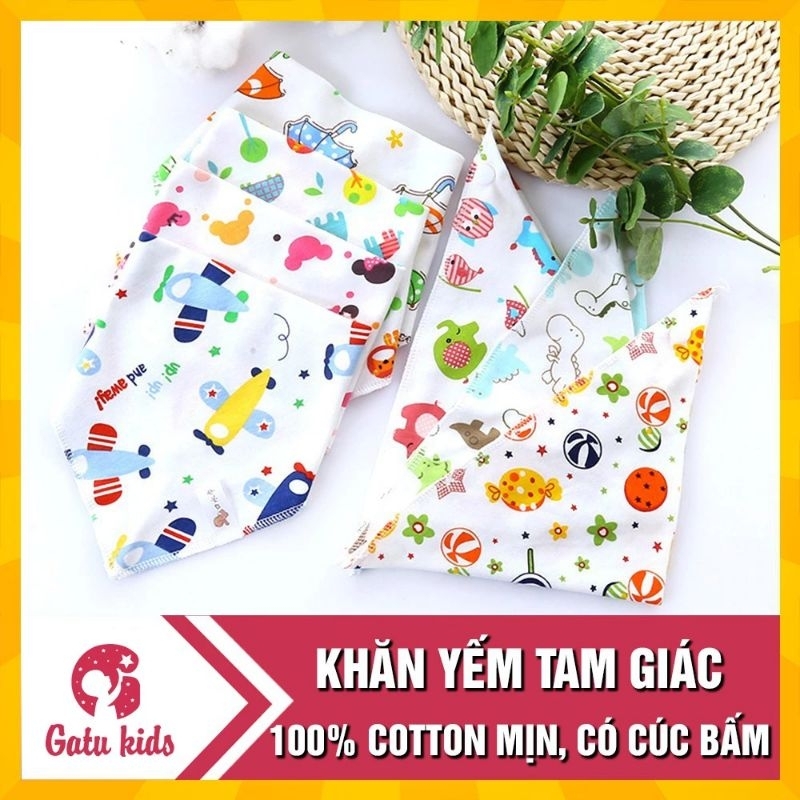 Khăn Yếm Tam Giác Cotton 2 Cúc Bấm Cho Bé 0-5 Tuổi / TT