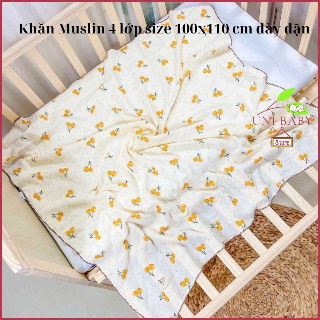 Khăn tắm muslin 4 lớp sợi tre mềm mại cho bé sơ sinh size lớn 100 x 110 cm Uni Baby A207