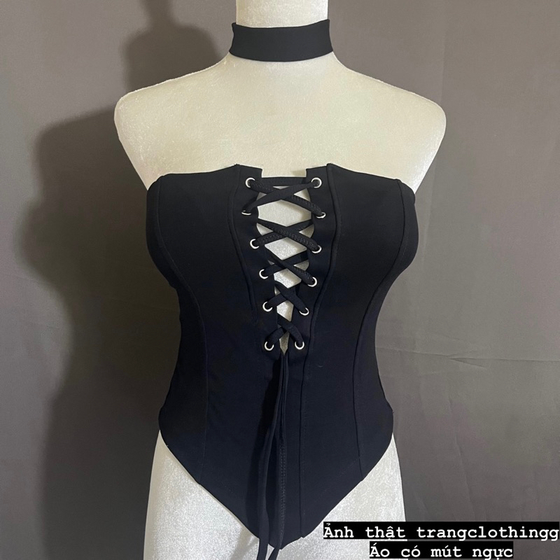 Áo corset cúp ngực đan dây siết eo