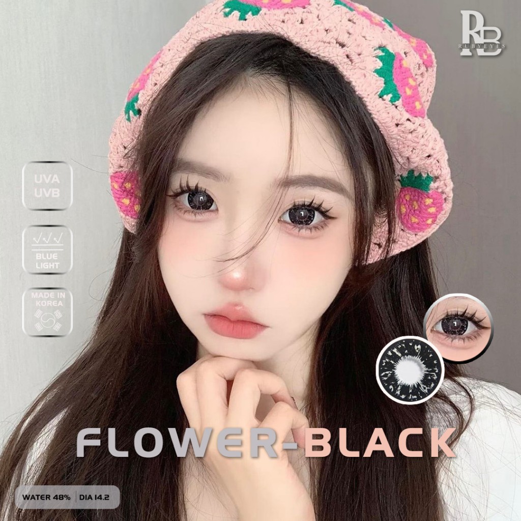 RUBY EYES Kính Áp Tròng Mẫu Đen Flower Black SIlicone HydroGel Ruby Eyes, Lens ONLY 0 ĐỘ Ruby Eyes Contact Lens