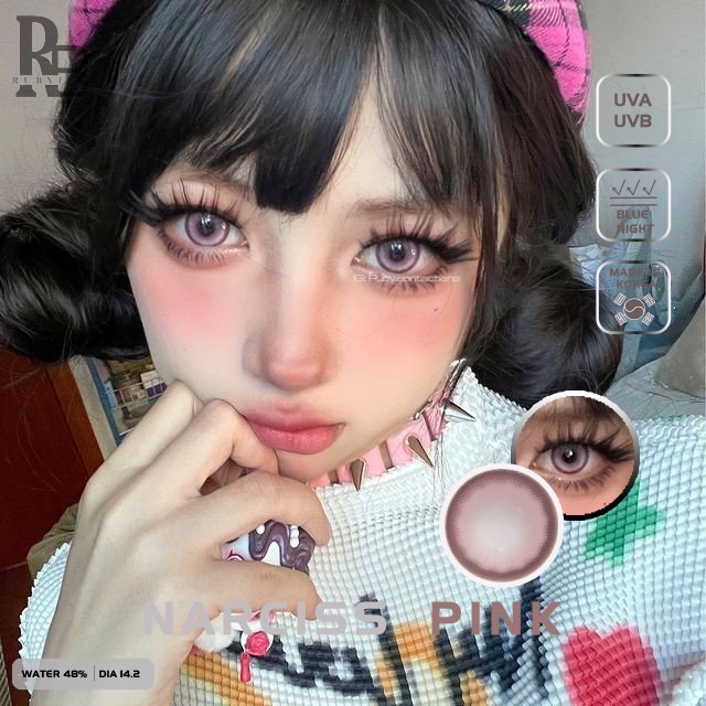 RUBY EYES Kính Áp Tròng Mẫu Hồng Narciss Pink SIlicone HydroGel Ruby Eyes, Lens ONLY 0 ĐỘ Ruby Eyes Contact Lens