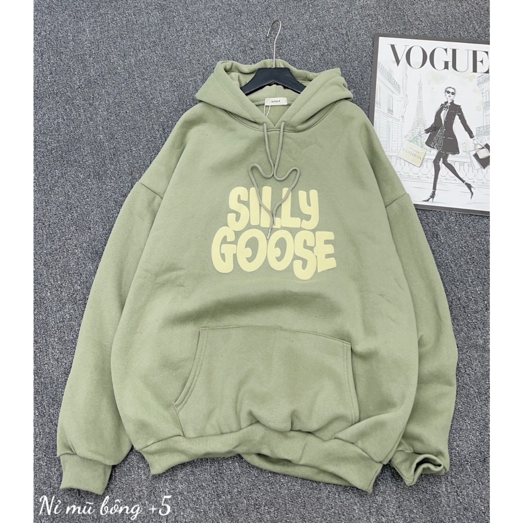 Áo khoác hoodie vải nỉ quảng châu lót lông chữ SILLY mềm, dày dặn from rộng không xù lông - BEBONGSTORE