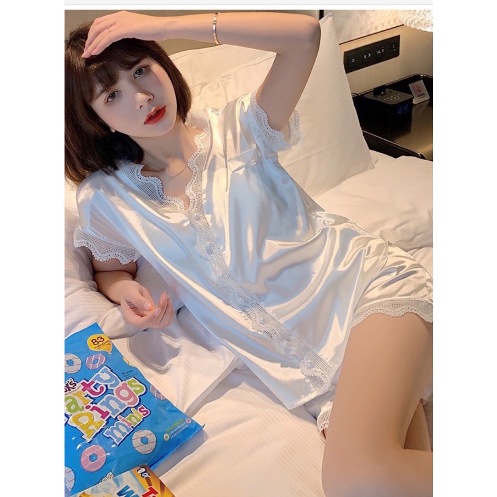 Đồ Bộ Nữ LỤA thiết kế áo VIỀN RÊN CÀI CÚC CƯỜM ,quần lưng thun vô cùng dễ chịu khi mặc, thoải mái vận động - DTB7632