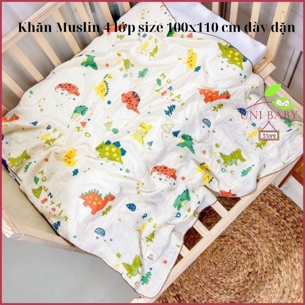 Khăn tắm muslin 4 lớp sợi tre mềm mại cho bé sơ sinh size lớn 100 x 110 cm Uni Baby A207