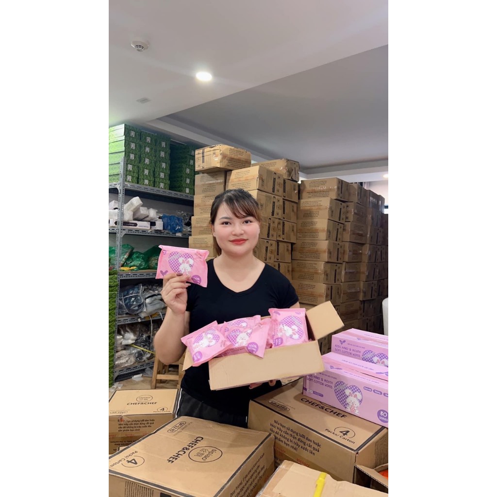 Combo thùng 10 bịch khăn ướt con thỏ siêu dai