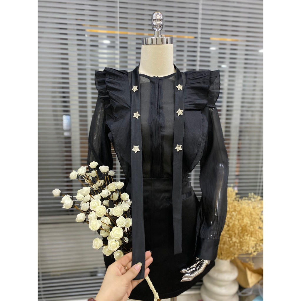 Sét bộ áo tơ voan đính dây đá kèm chân váy dáng A tapta  sét bộ tiểu thư Bigsize KN từ 50kg đến 100kg M/L/XL/XXL