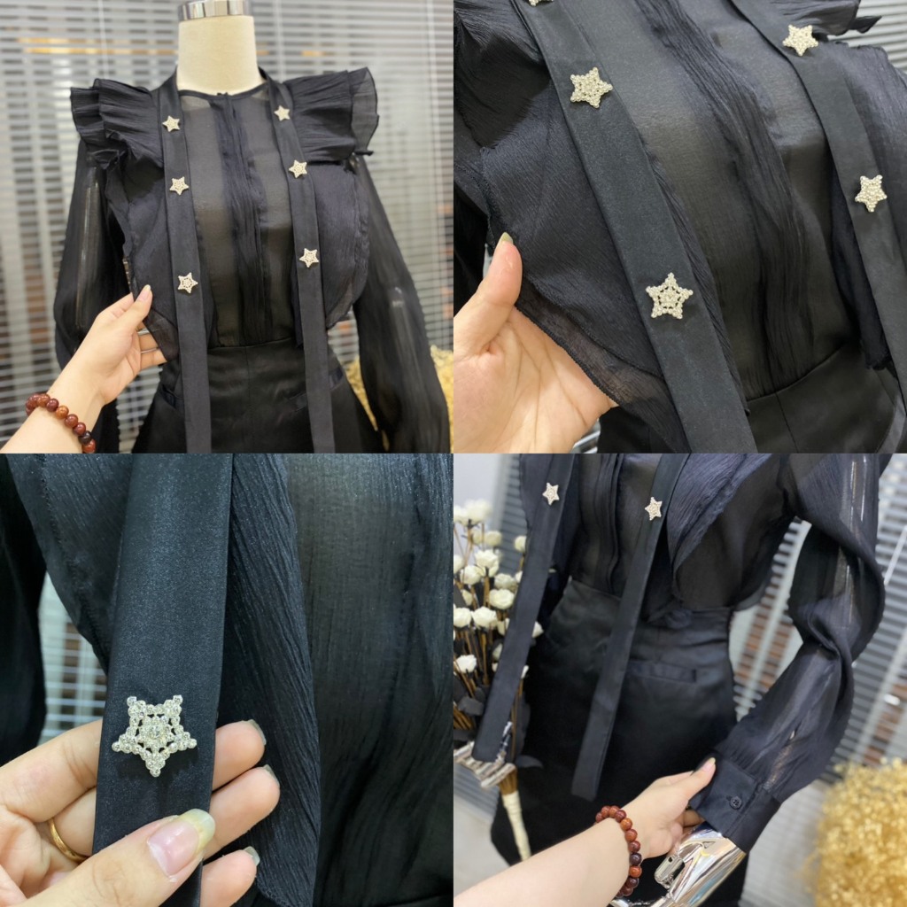 Sét bộ áo tơ voan đính dây đá kèm chân váy dáng A tapta  sét bộ tiểu thư Bigsize KN từ 50kg đến 100kg M/L/XL/XXL