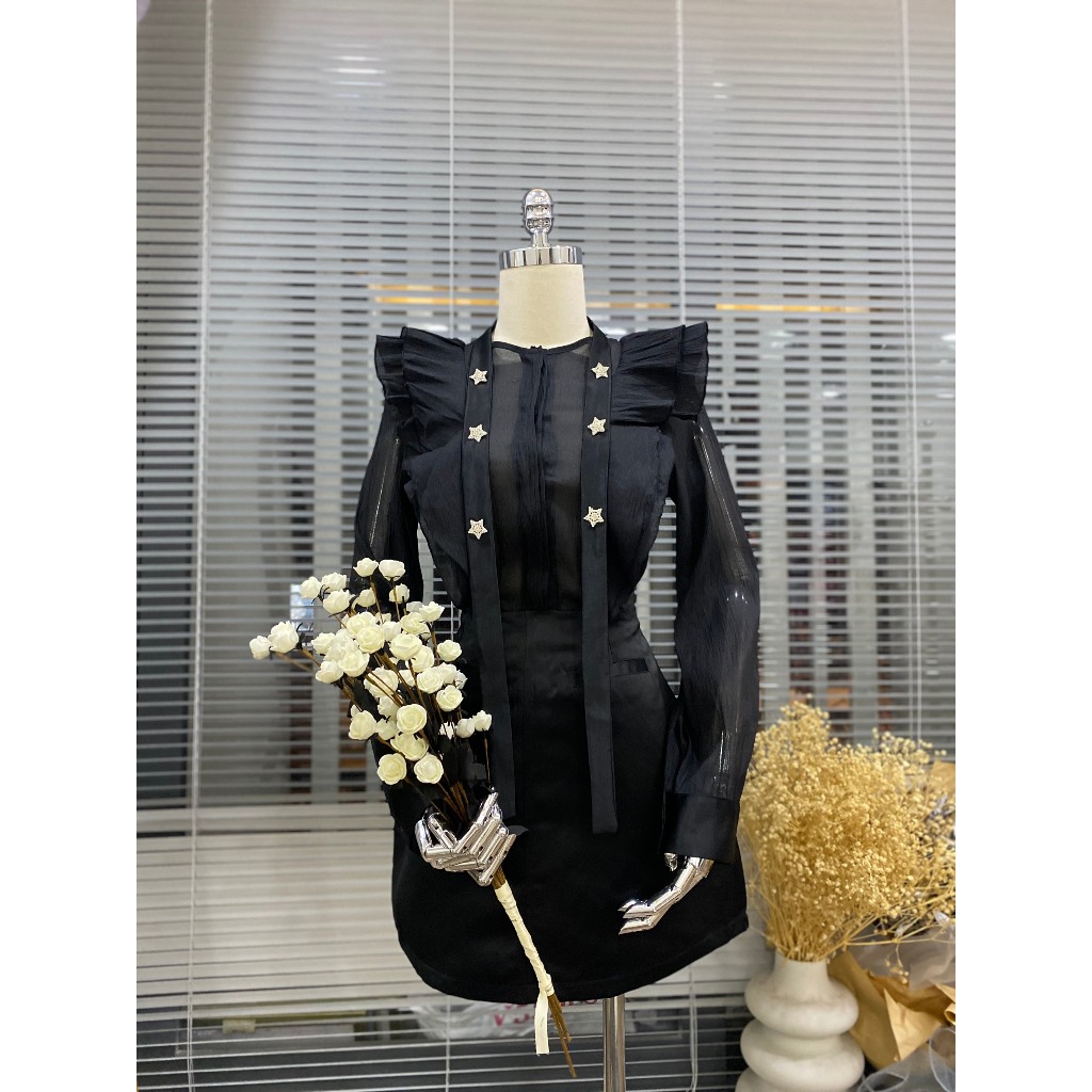 Sét bộ áo tơ voan đính dây đá kèm chân váy dáng A tapta  sét bộ tiểu thư Bigsize KN từ 50kg đến 100kg M/L/XL/XXL