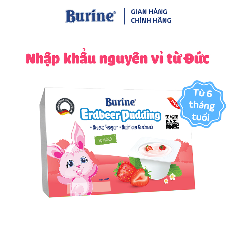 Pudding Ăn Dặm Burine Vị Dâu Dành Cho Bé Từ 6 Tháng Tuổi, Bổ Sung Năng Lượng