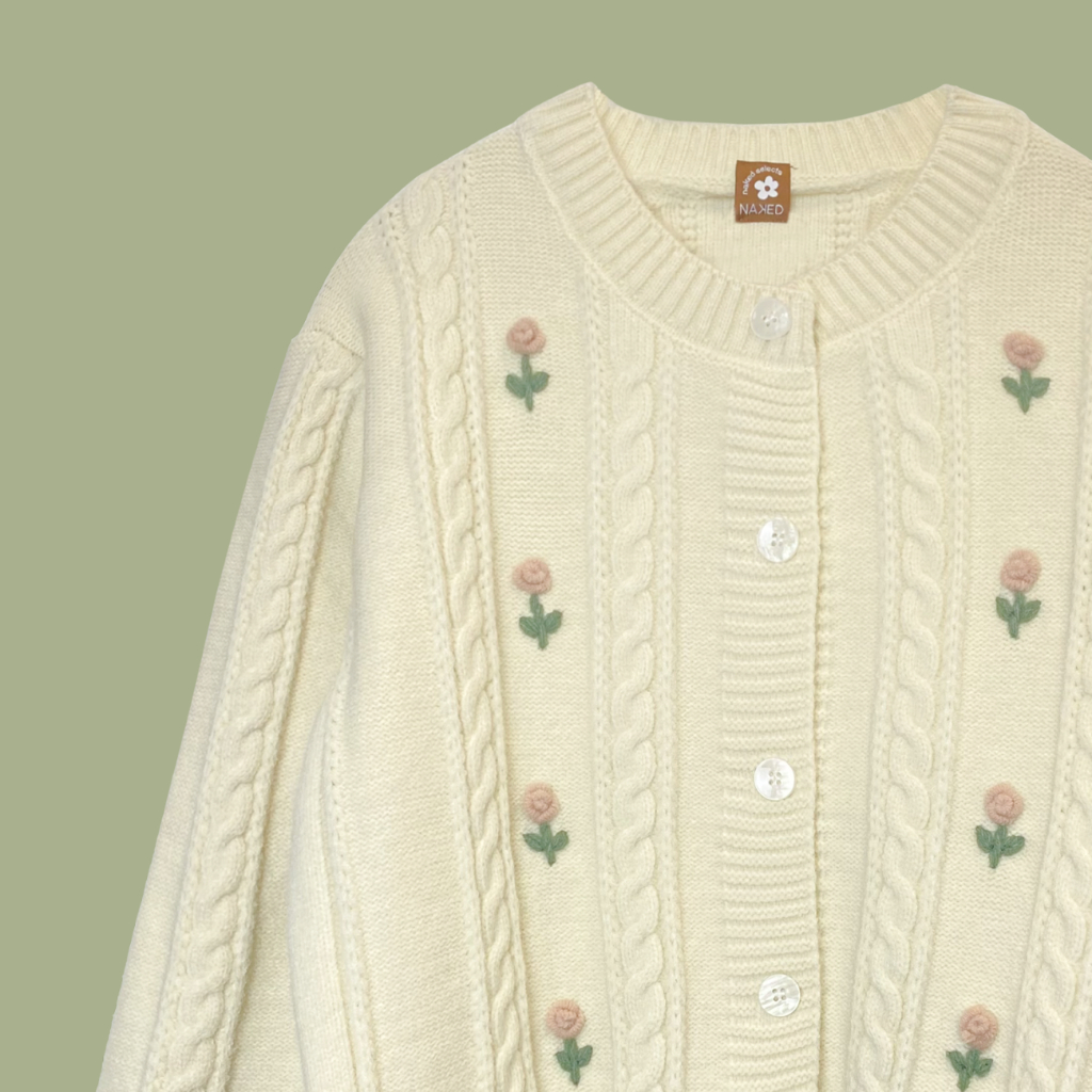 Áo len cardigan thêu hoa dọc NAKED by V - Flower Bud Cardigan