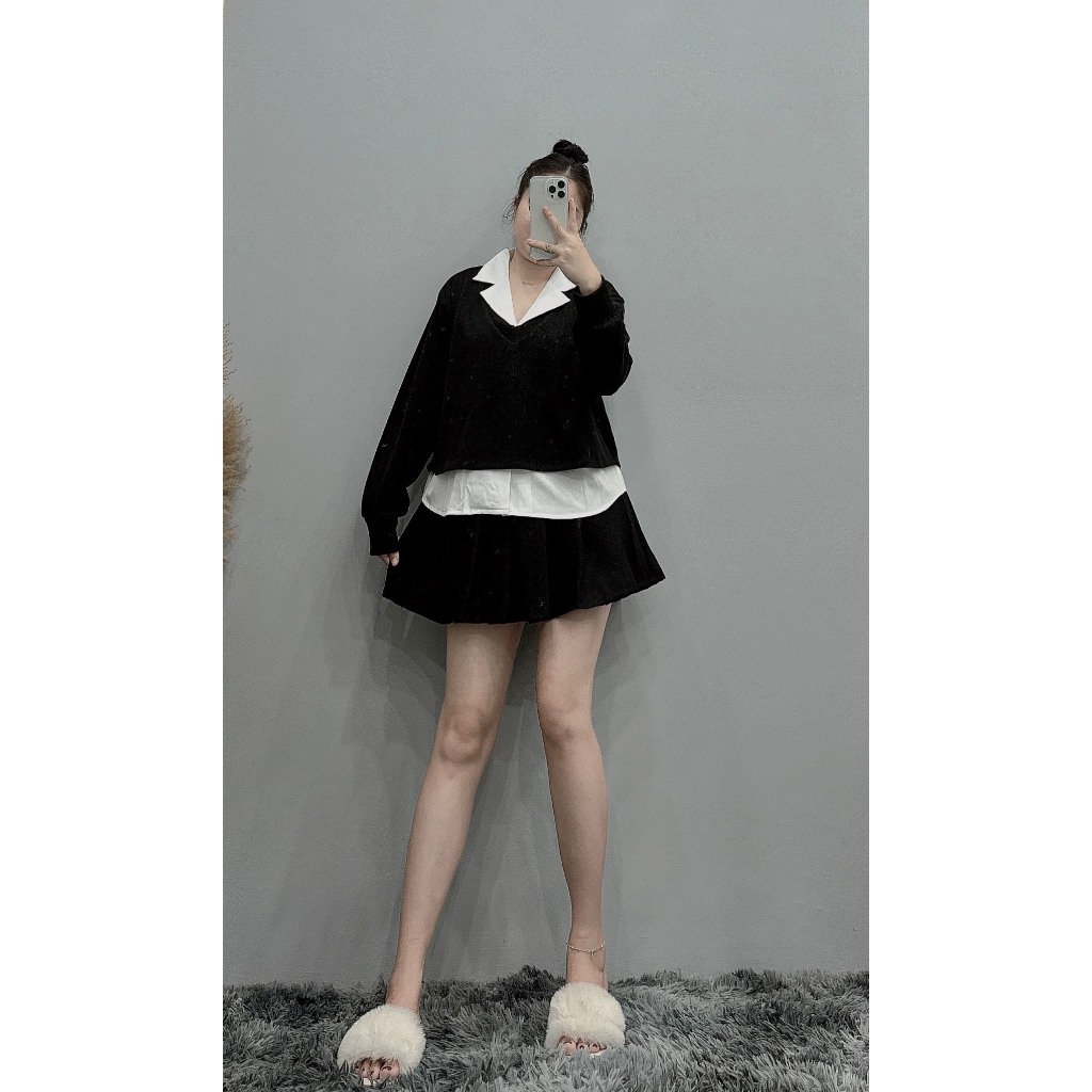 ÁO LEN PHỐI SƠ MI DÁNG NGẮN FORM 70KG