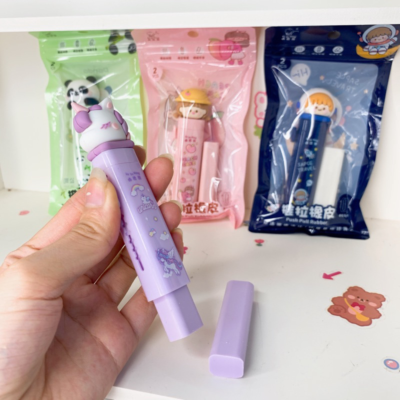 Gôm Tẩy Dạng Cây Bút Bấm Tiện Lợi Họa Tiết Cute Thay Được Lõi Tẩy, Tẩy Bút Chì Dễ thương
