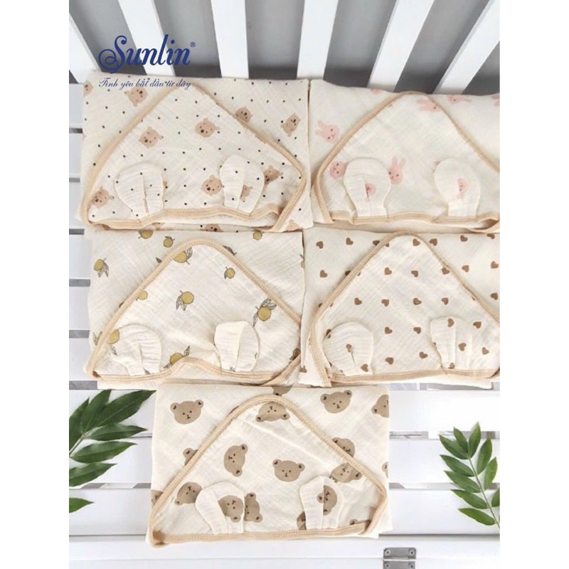 Chăn Ủ Choàng Xô Hàn Muslin Sulin Cao Cấp Cho Bé Sơ Sinh size 75*75cm