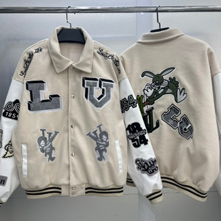 Áo khoác varsity lv bomber jacket nam bigsize tay da form rộng bóng chày chất dạ ép 2 lớp unisex Bugs Bunny Gin Store