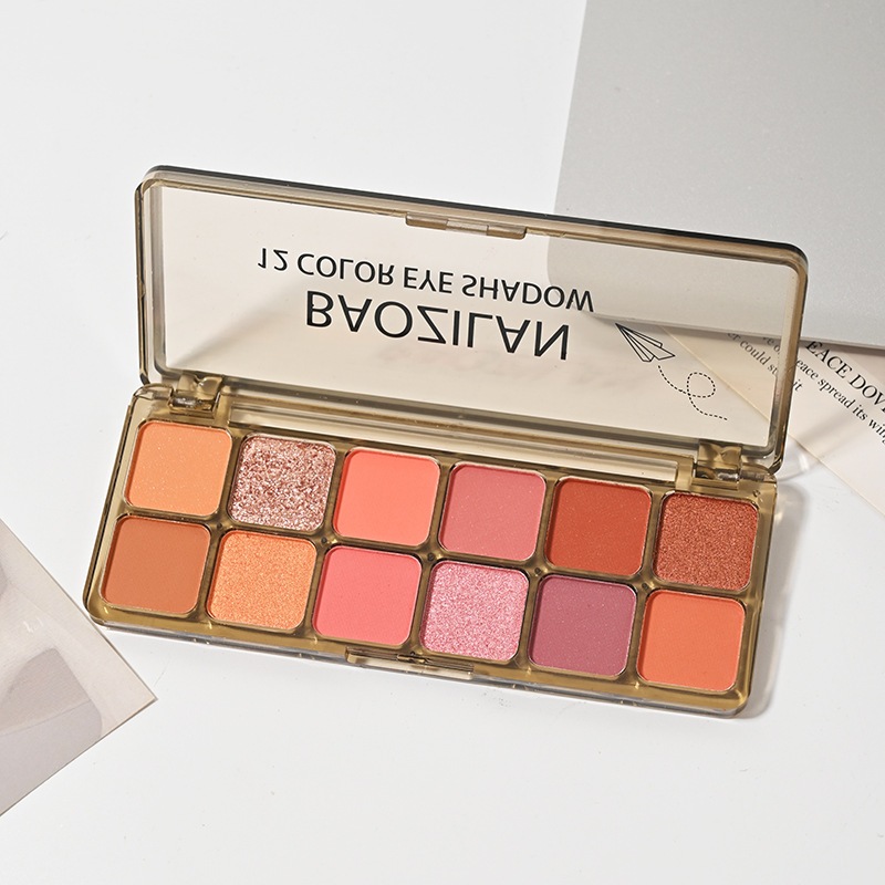 Phấn mắt Baozilan, bảng phấn mắt 12 ô nội địa trung tông nâu đất cam hồng đào C4 Sammi beauty