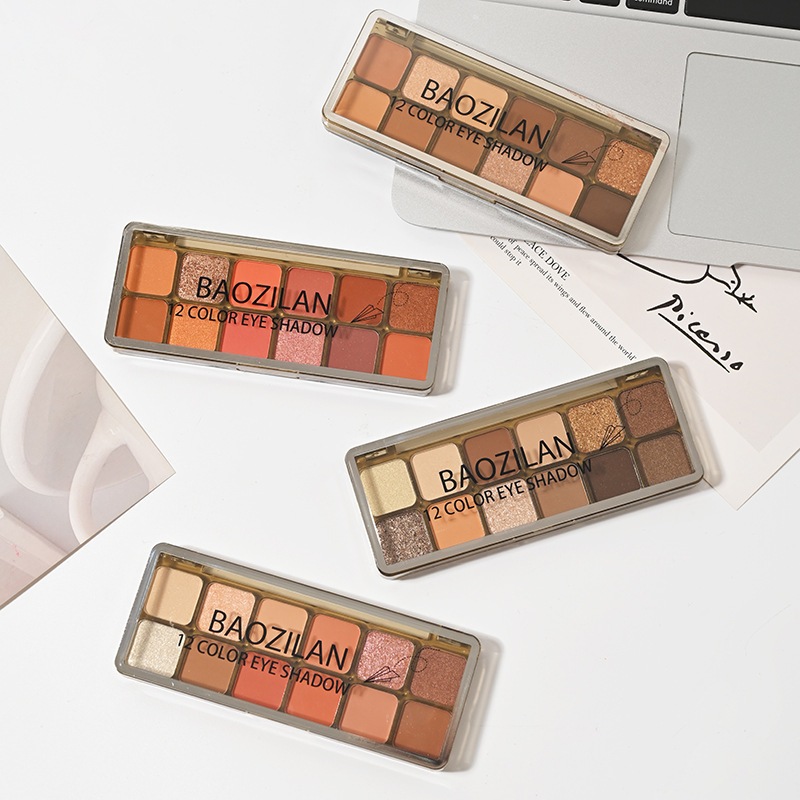 Phấn mắt Baozilan, bảng phấn mắt 12 ô nội địa trung tông nâu đất cam hồng đào C4 Sammi beauty