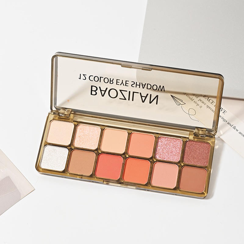 Phấn mắt Baozilan, bảng phấn mắt 12 ô nội địa trung tông nâu đất cam hồng đào C4 Sammi beauty