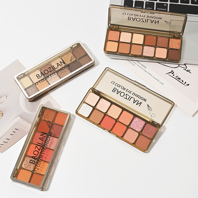 Phấn mắt Baozilan, bảng phấn mắt 12 ô nội địa trung tông nâu đất cam hồng đào C4 Sammi beauty