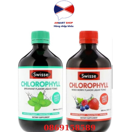Nước Diệp Lục Swisse Chlorophyll spearmint Vị Dâu và Bạc Hà 500ml Thanh Lọc Cơ Thể Hàng Chính Hãng Úc - An Mart