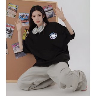 Áo thun tay lỡ unisex in hình cartoon Thỏ Cinnamoroll Happy họa tiết ngộ nghĩnh