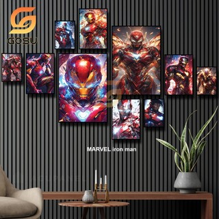 Tranh dán tường decor chủ đề anh hùng marvel ironman hiện đại chất liệu fomex 5mm có sẵn keo