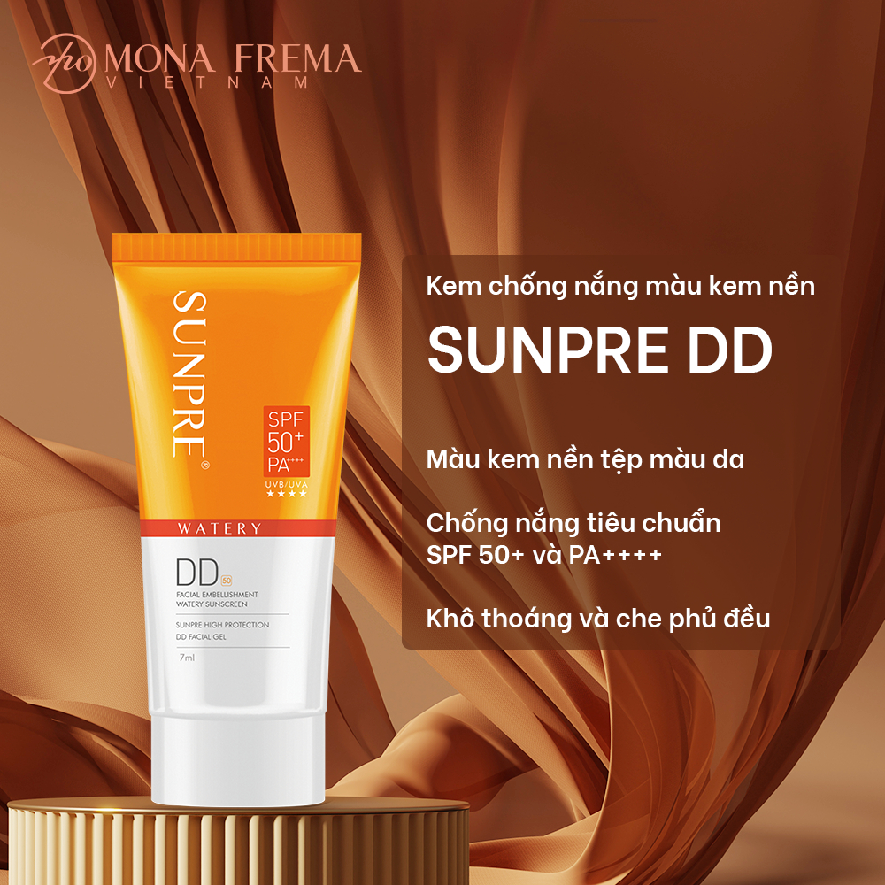 Kem chống nắng màu kem nền Mona Frema SUNPRE High Protection DD Facial Gel 7ml