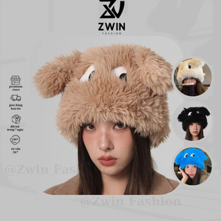 Mũ Trùm Đầu Vải Bông Nón Tai Cún Mắt To Mùa Đông Ấm Áp Form Unisex Nam Nữ N189 - Zwin Fashion