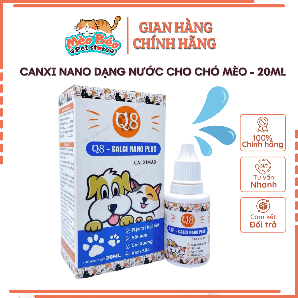 Canxi cho chó mèo dạng nước Nano Plus Q8 - Lọ 20ml Mèo Béo Petshop