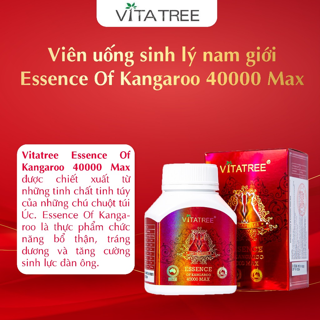 Tăng cường sinh lý nam Vitatree Essence Of Kangaroo 40000 Max 100 viên bổ