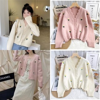 Hàng nhập - áo cardigan len thêu hoa viền gợn sóng siêu xinh - dl84131