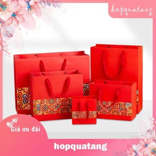 Túi Giấy Hoa Văn Túi Quà Tặng Tết Túi Đựng Quà Cứng Màu Đỏ Lễ Hội Tết Trung Thu