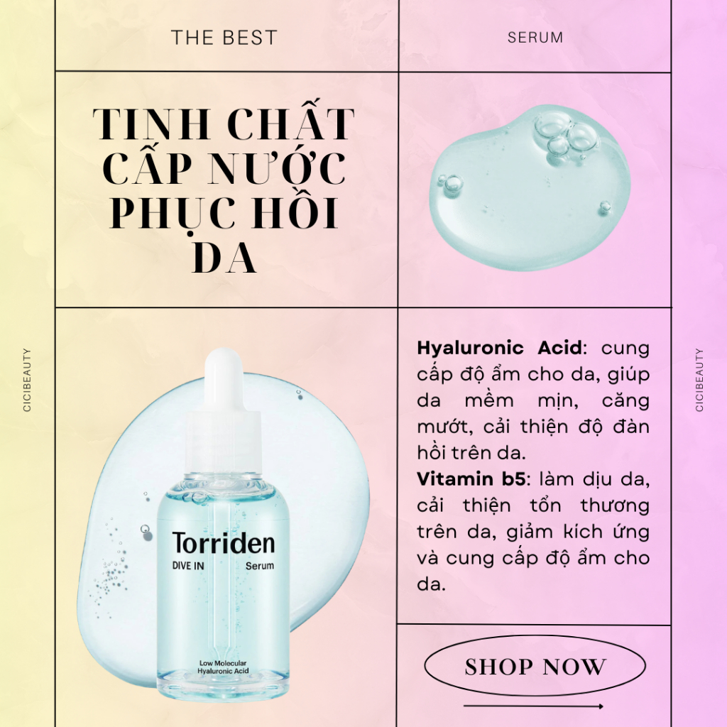 Serum DIVE IN TORRIDEN chứa axit hyaluronic phân tử thấp giúp giữ ẩm sáng bóng da giữ ẩm sâu bên trong 50ml - Thi Vũ