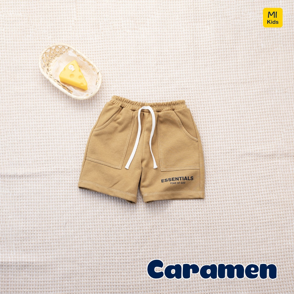 Quần đùi cotton da cá cho bé hoạ tiết chữ Essential, chất thun cotton mềm mịn mát cho bé mặc đi học đi chơi